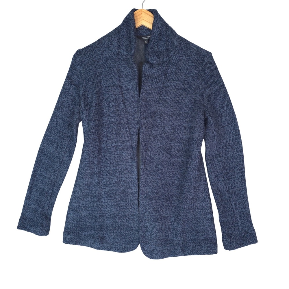 Simply Vera Vera Wang Cardigan Women XS Blue Open Front Textured Knit Sweater